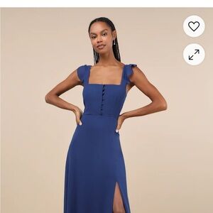 Lulu's Blue Buttoned Maxi Sundress with Cap Sleeves